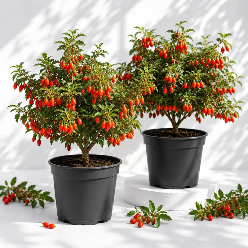 Goji Berry Live Plants 2-Pack, 4-8 Inch Tall Red Goji Berry Bush, Outdoor Perennial Fruit - Image 1
