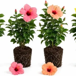 Hardy Hibiscus Live Plants 4-Pack, 4-7 Inches Tall, Assorted Blooming Shrubs for Full Sun Outdoor Garden - Image 1