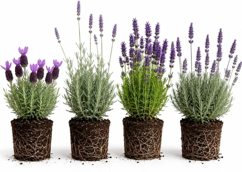 Mixed Lavender Plants Live - Set of 4 Lavandula Herb Starters, 4-8 Inch Tall, Outdoor Purple Flowering Perennials - Image 1