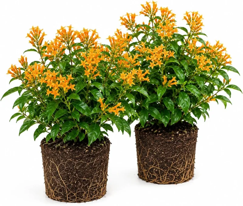 Orange Zest Jasmine Live Plants, Set of 2, Fragrant Evergreen Shrub, 4-8 Inch Tall, Outdoor - Image 1