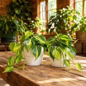 Philodendron Brasil Live Plant Set of 2, Heartleaf Variegated, 5-8 Inch Tall, 4 Inch Pot, Indoor - Image 1