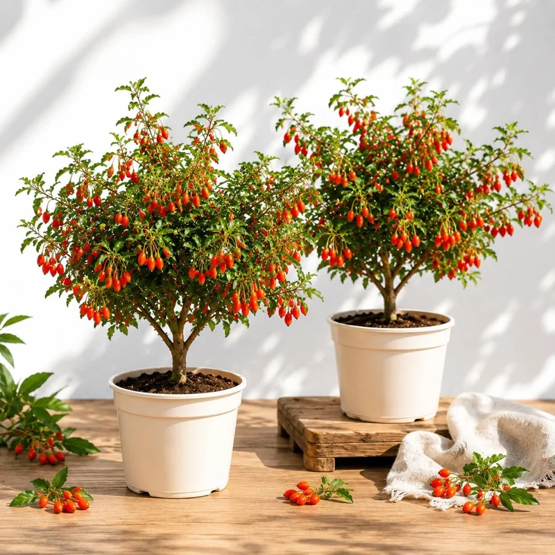 Set of 2 Goji Berry Live Plants, 4-8 Inch Tall, Bare Root, Outdoor Perennial Fruit Bush - Image 1