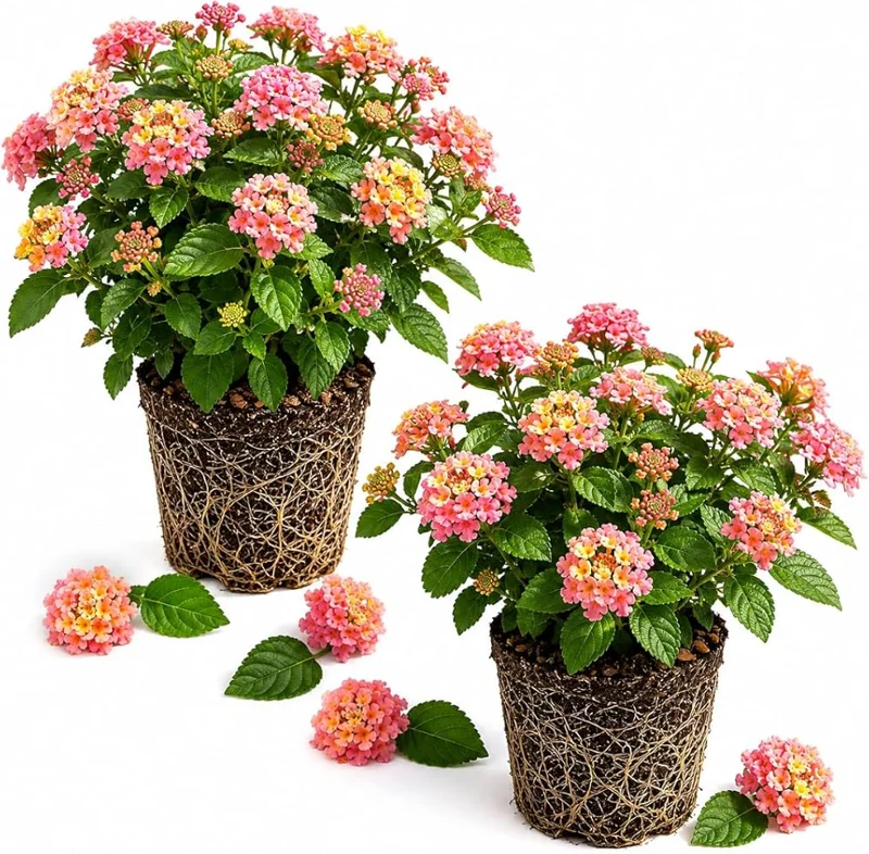 Set of 2 Lantana Athens Rose Live Plants, 4-7 Inches Tall, Outdoor Flowering Shrub for Patio & Garden - Image 1