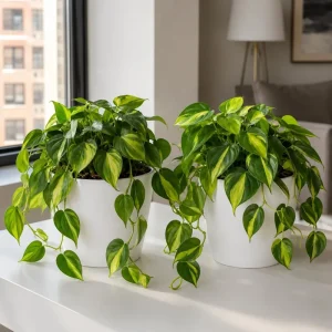 Set of 2 Philodendron Brasil Live Plants, Variegated Heartleaf, 5-8" Tall in 4" Pots, Indoor Vining Houseplant - Image 1