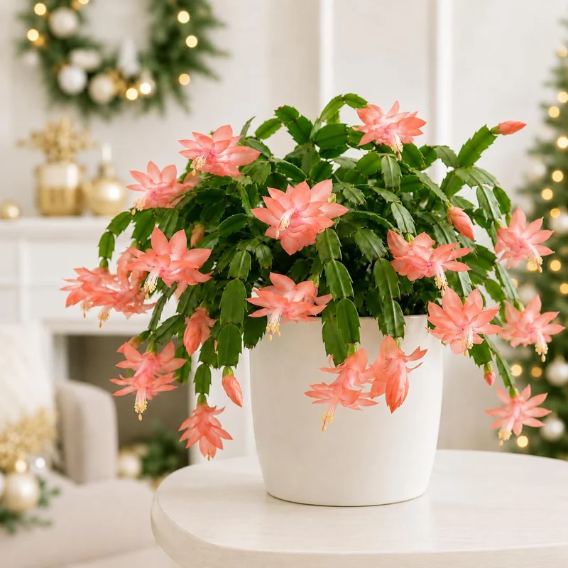 Set of 2 Salmon Christmas Cactus Live Plants, 4-8 Inch Tall, Unpotted Indoor Houseplant - Image 1
