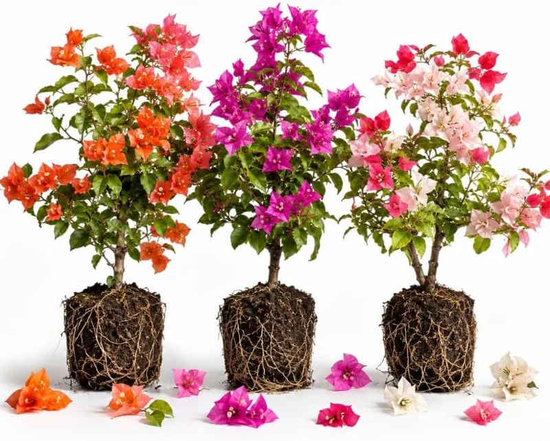 Set of 3 Mixed Bougainvillea Live Plants, 4-7 Inches Tall, Colorful Flowering Vines for Outdoor Gardens - Image 1