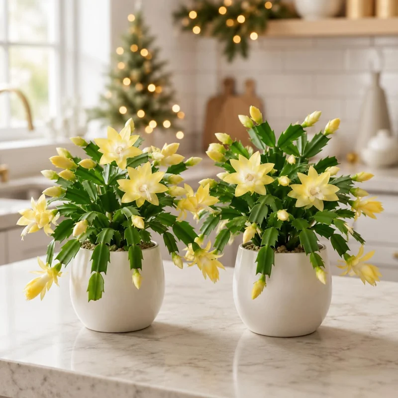 Set of 4 Yellow Christmas Cactus Live Plants, Schlumbergera, 4-8 Inch Tall, Unpotted - Image 1