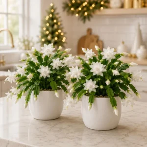 White Christmas Cactus Live Plant Set - 4 Tropical Cacti, 4-8 Inch Tall, Unpotted - Image 1