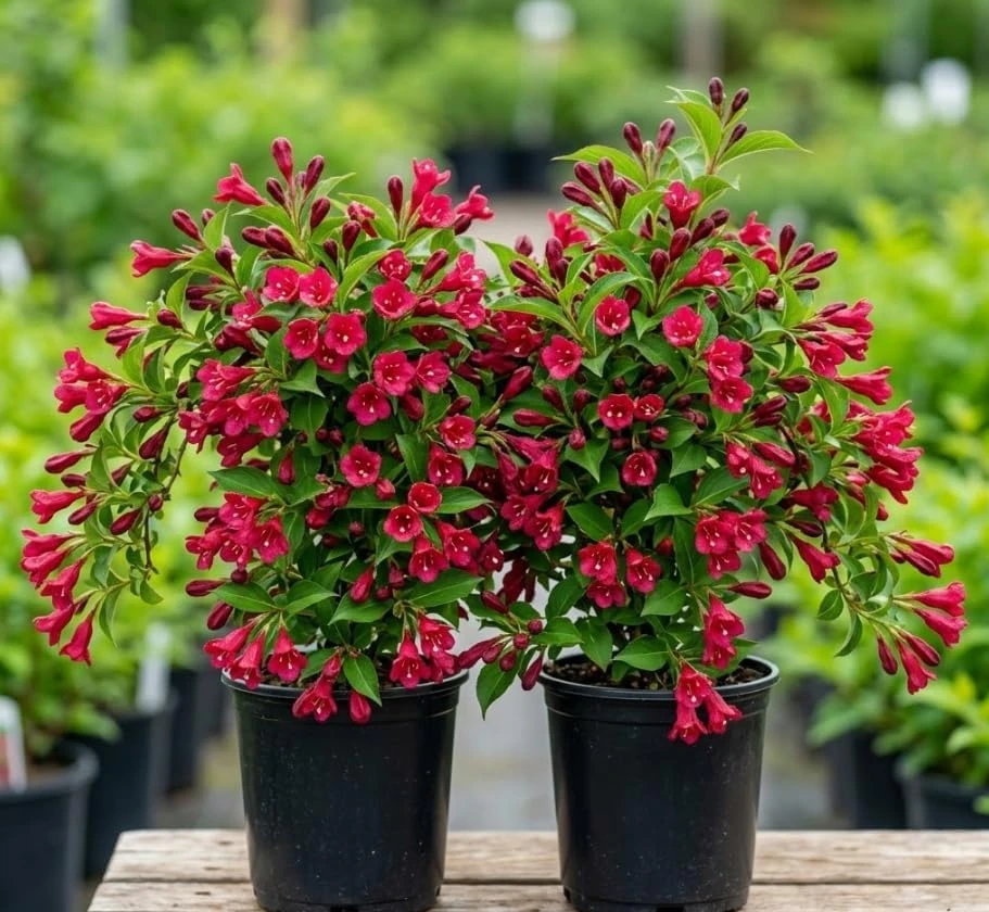 Pack of 2 Ruby Red Weigela Live Plants, Reblooming Shrub, 6-12 Inch Tall, 4 Inch Pot, Outdoor Flowering Bush - Image 1