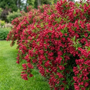 Pack of 3 Reblooming Red Weigela Shrub Live Plant, 6-12 Inch Tall in 4 Inch Pot, Outdoor Flowering Bush - Image 1