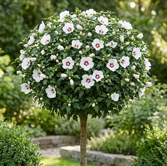 White Althea Rose of Sharon 'Red Heart' Live Plant – 2 Pack, 8-12 Inch Tall, Quart Pot, Outdoor Flowering Shrub - Image 6