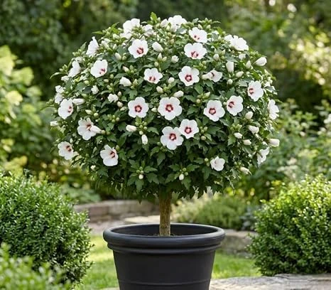 White Althea Rose of Sharon 'Red Heart' Live Plant 8-12 Inch Tall, Quart Pot, Outdoor Flowering Shrub - Image 4